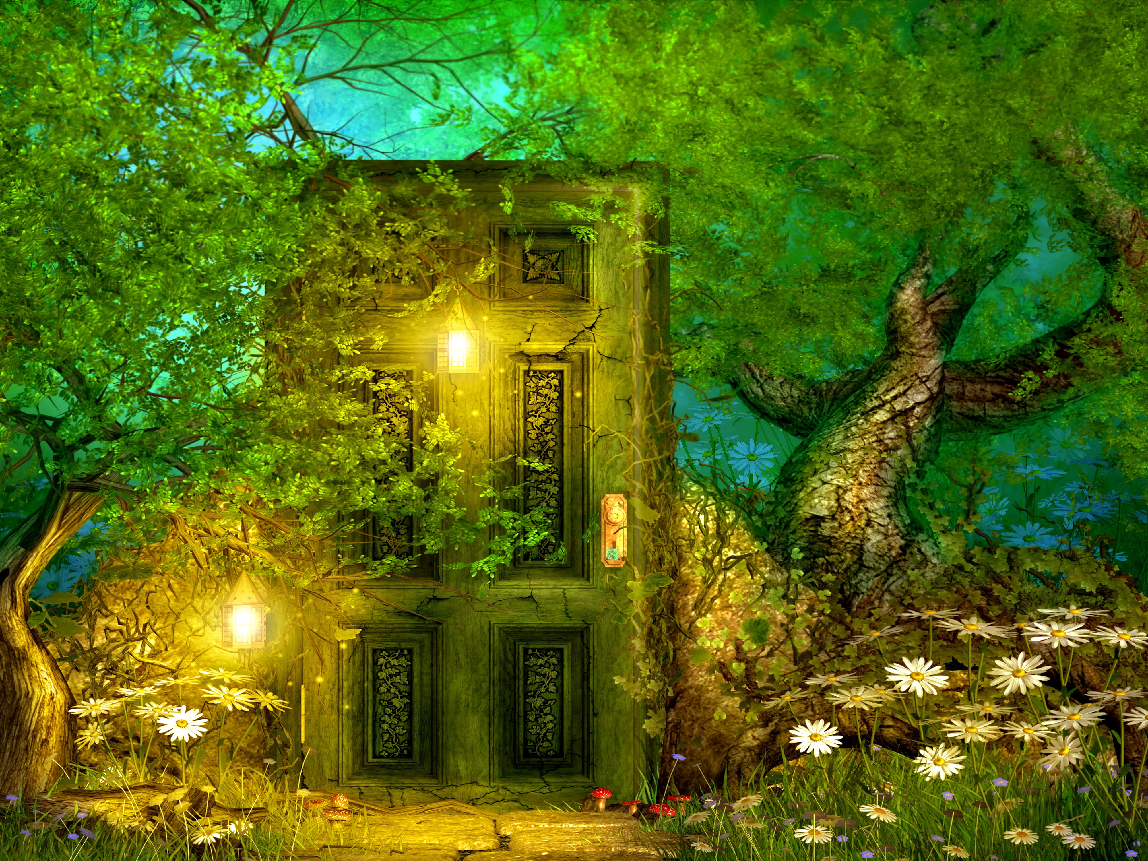 fairytale wallpaper,nature,natural landscape,green,vegetation,tree