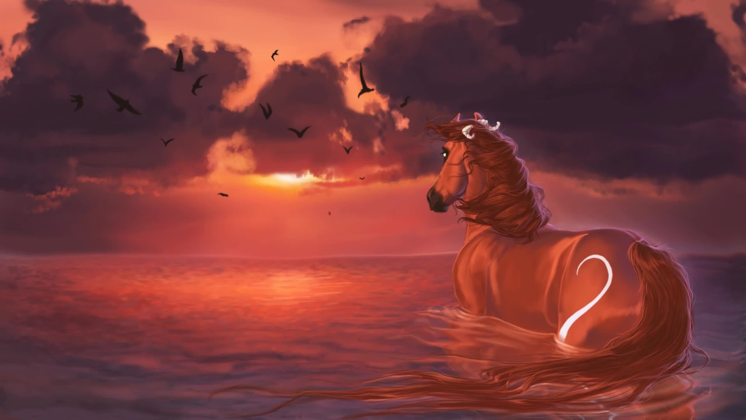 fondo de pantalla animado,cielo,caballo,nube,melena,calma