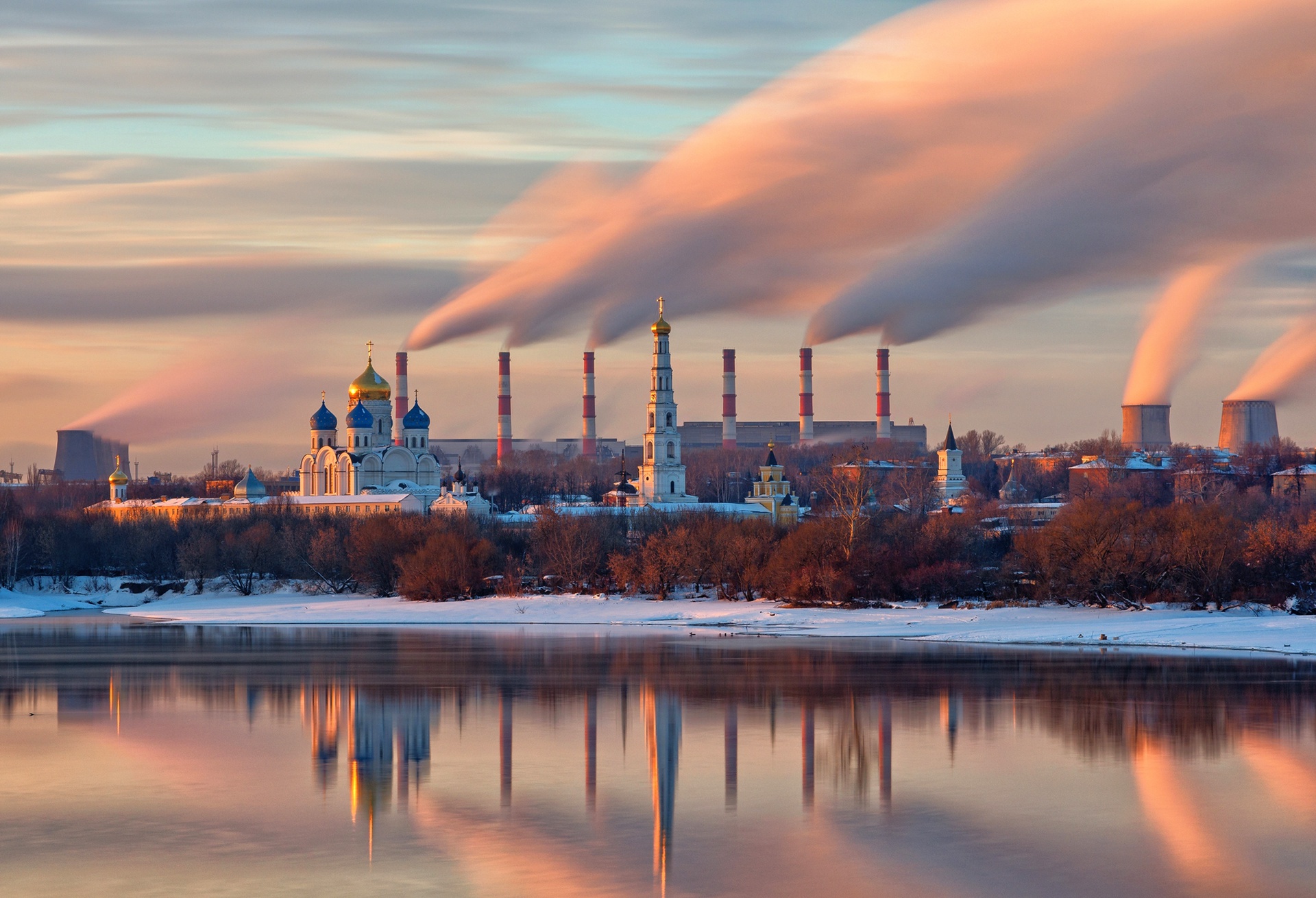 wallpaper pictures hd,sky,reflection,water,industry,power station
