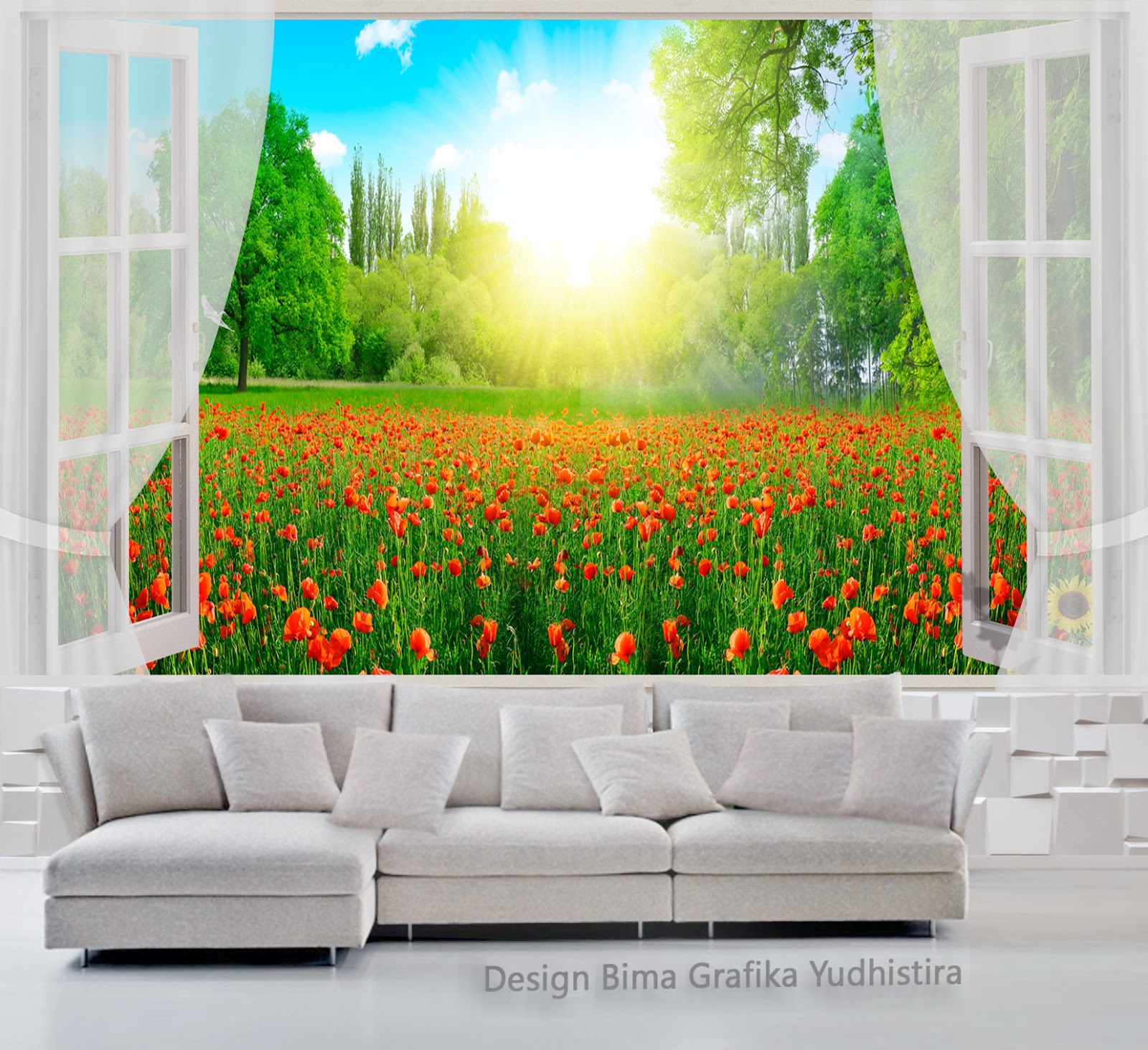 wallpaper dinding 3d,nature,natural landscape,green,modern art,mural