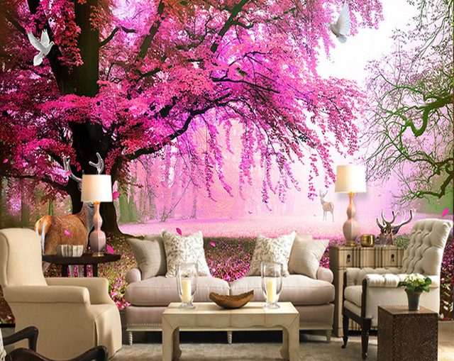 wallpaper dinding 3d,pink,purple,decoration,wallpaper,tree