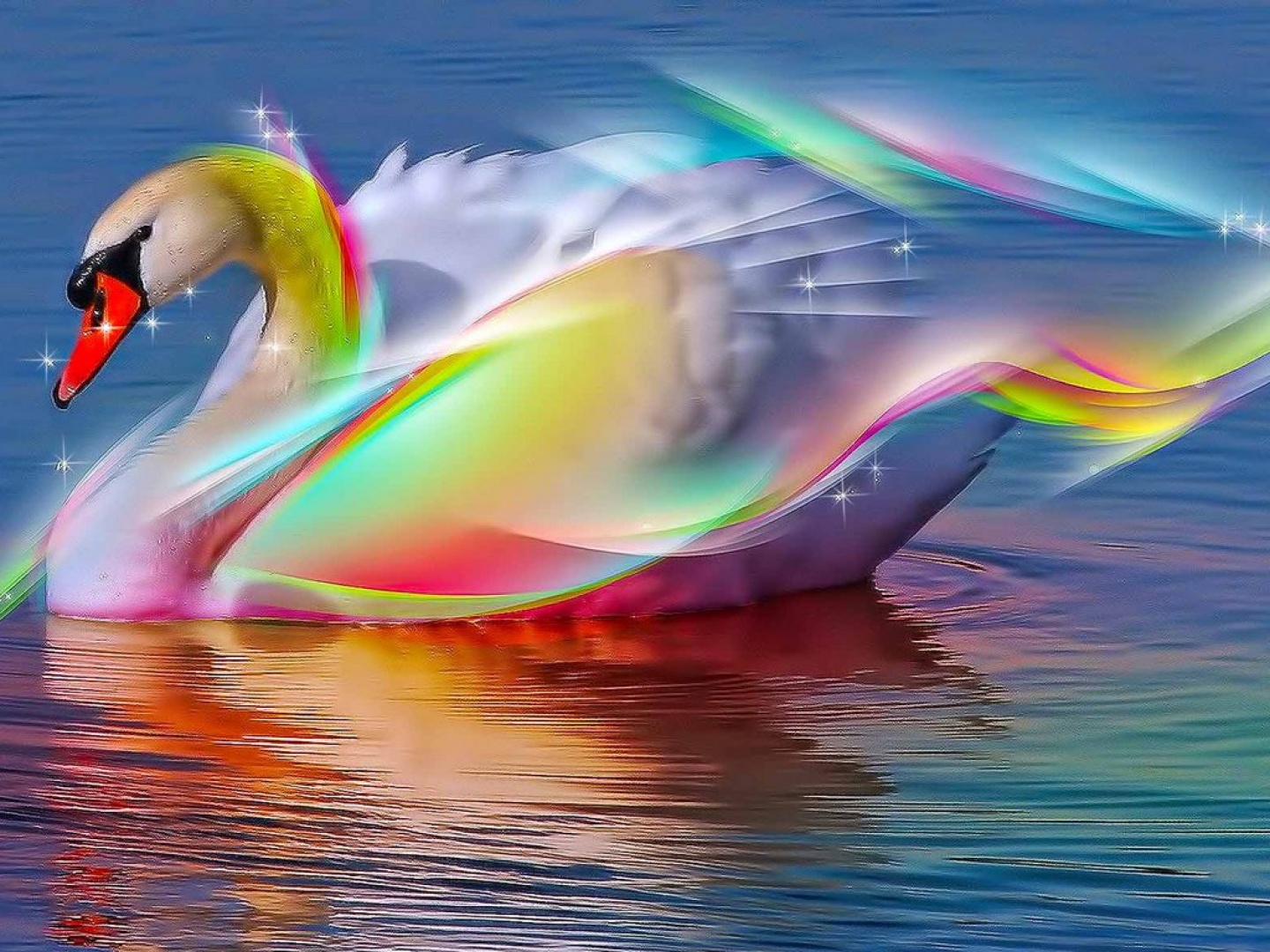 wallpaper gratis,rainbow,bird,swan,water bird,reflection