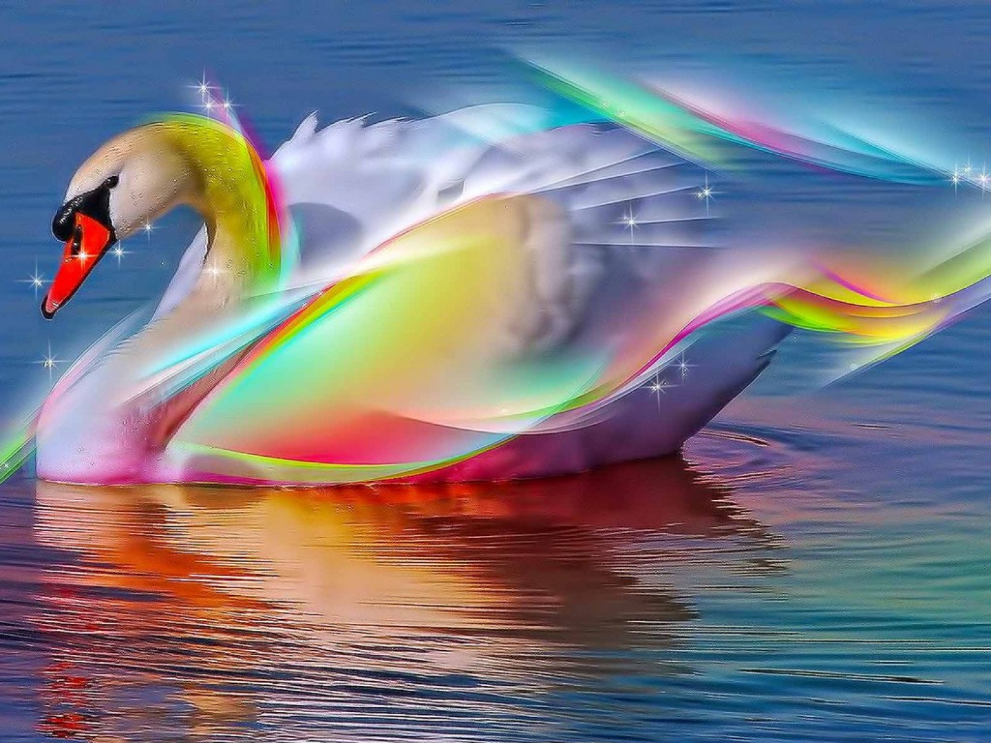 fond d'écran gratuit,arc en ciel,oiseau,cygne,oiseau d'eau,réflexion