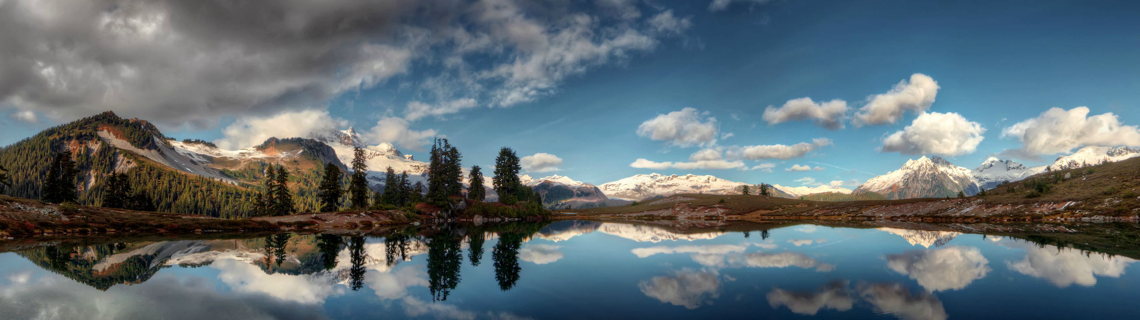 3840x1080 wallpaper,natural landscape,sky,reflection,nature,lake