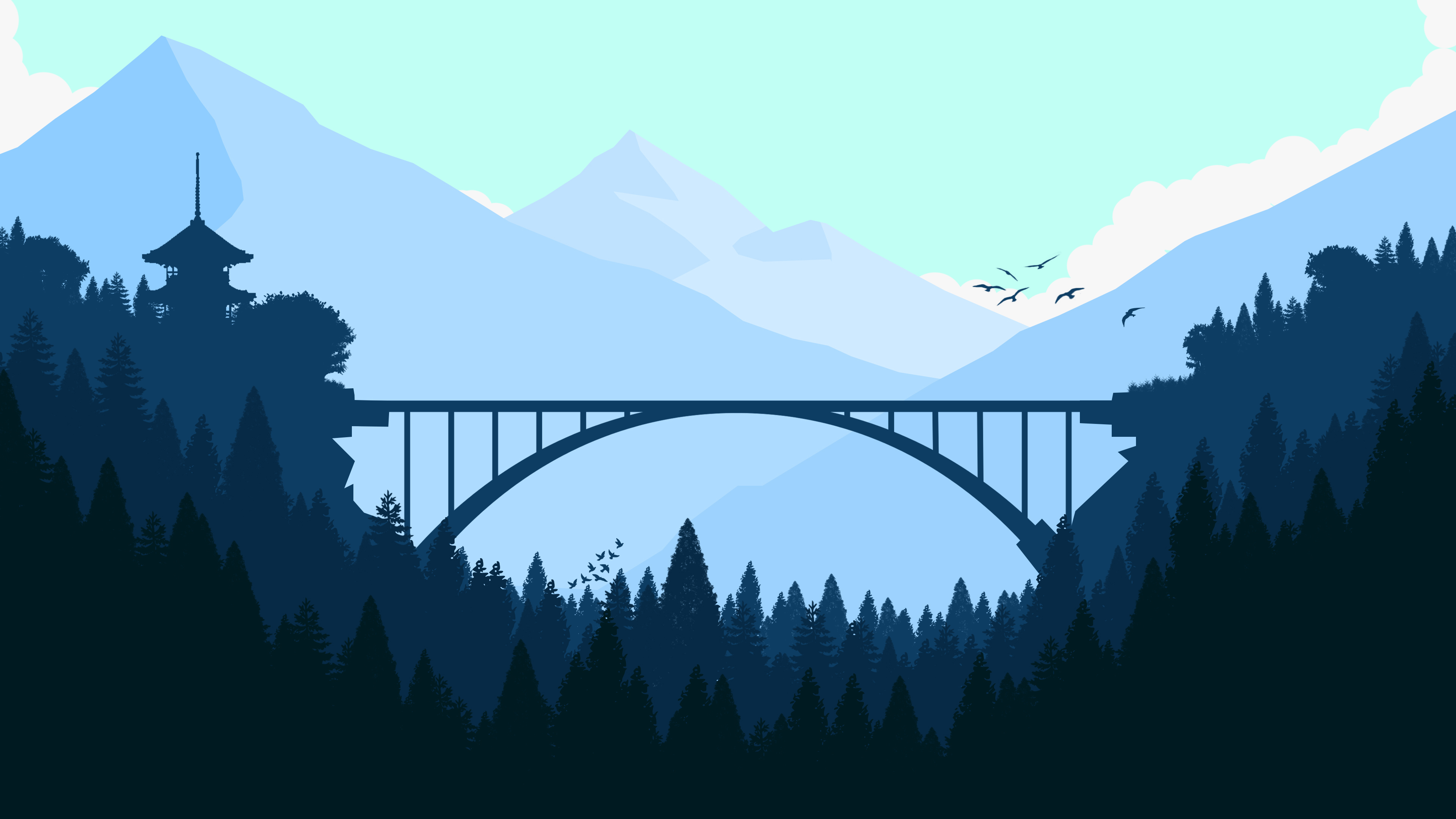 fondo de pantalla minimalista 4k,puente,cielo,agua,ilustración,montaña