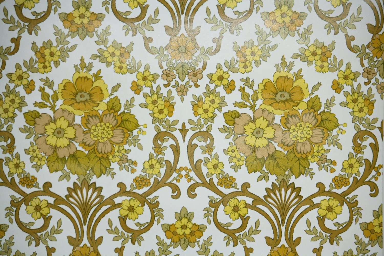70 년대 벽지,무늬,벽지,노랑,직물,꽃 무늬 디자인