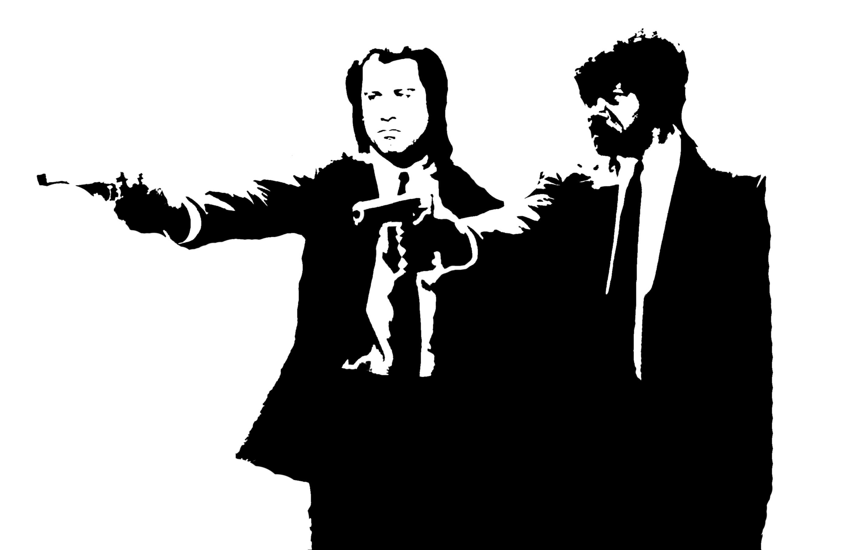 pulp fiction wallpaper,illustration,black and white,fictional character,gesture,style