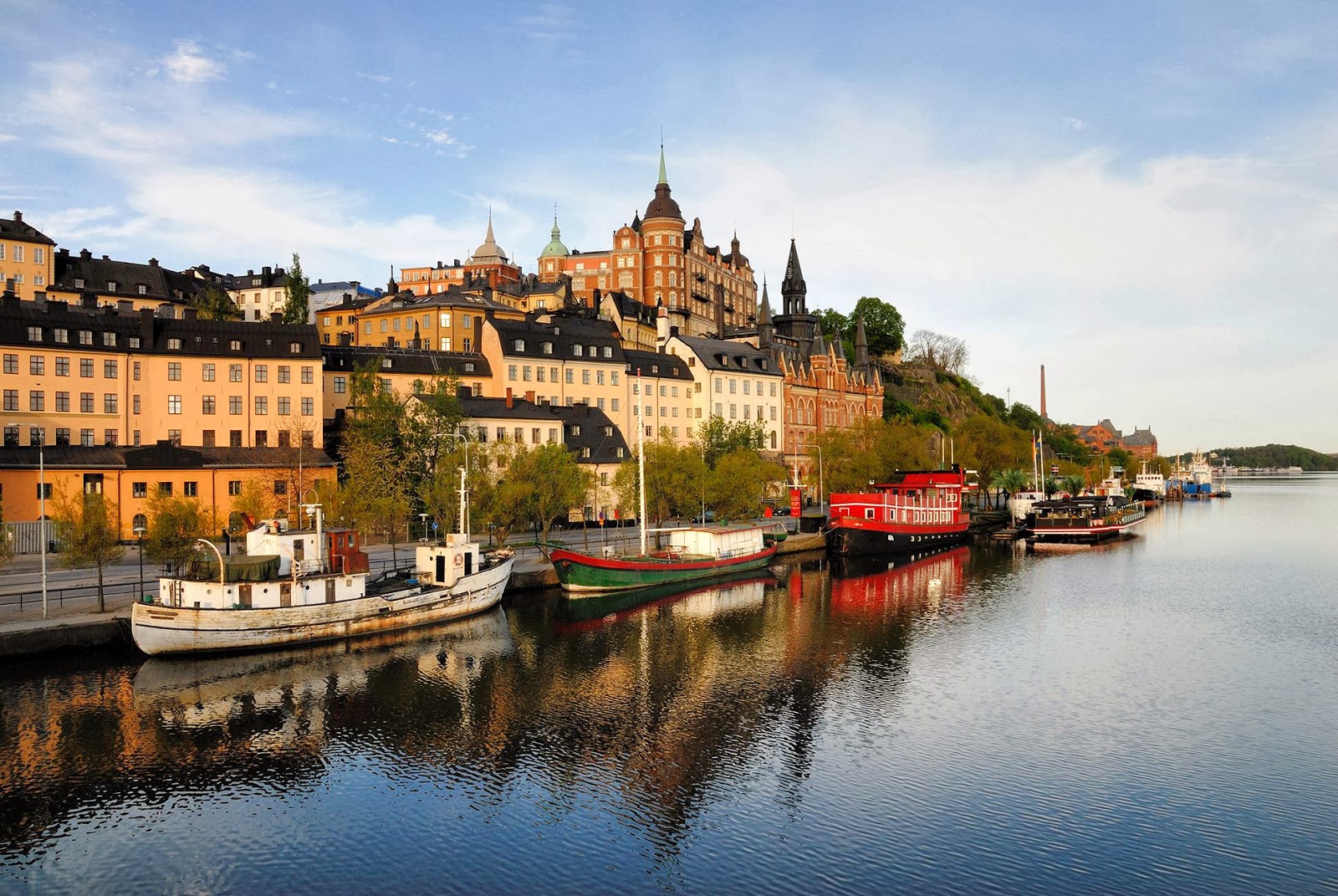 sweden wallpaper,body of water,waterway,town,reflection,sky