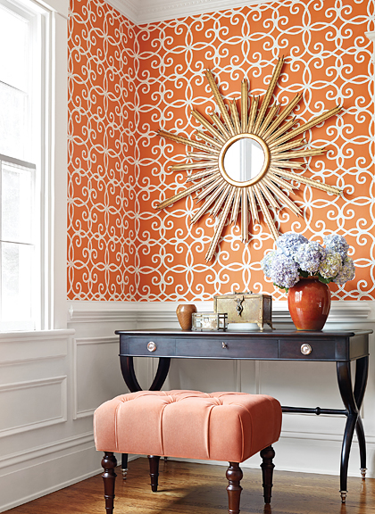new design wallpaper,room,interior design,orange,furniture,wallpaper