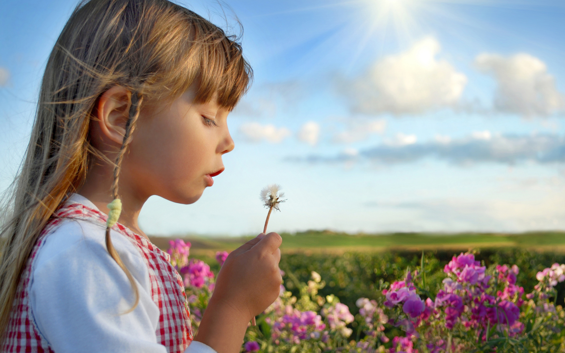 niña fondo de pantalla,niño,primavera,belleza,prado,cielo