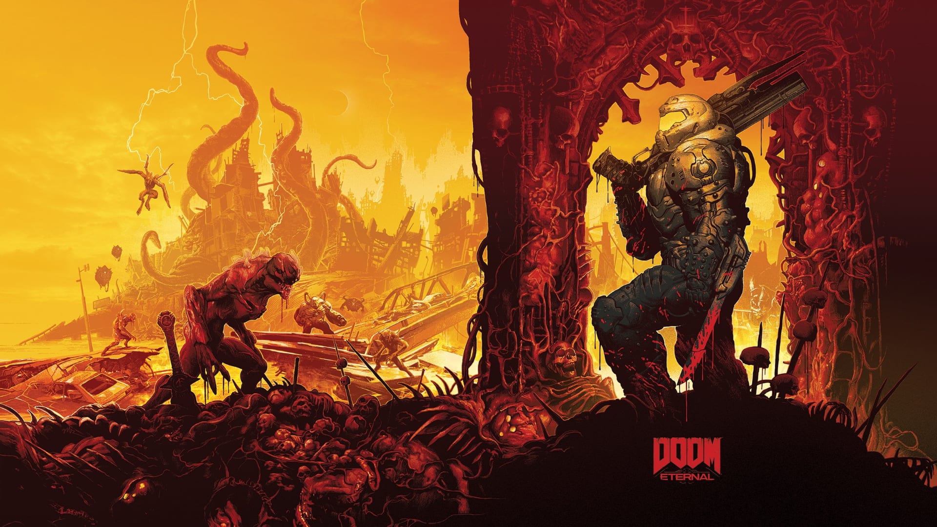doom wallpaper,action adventure game,illustration,art,cg artwork,geological phenomenon