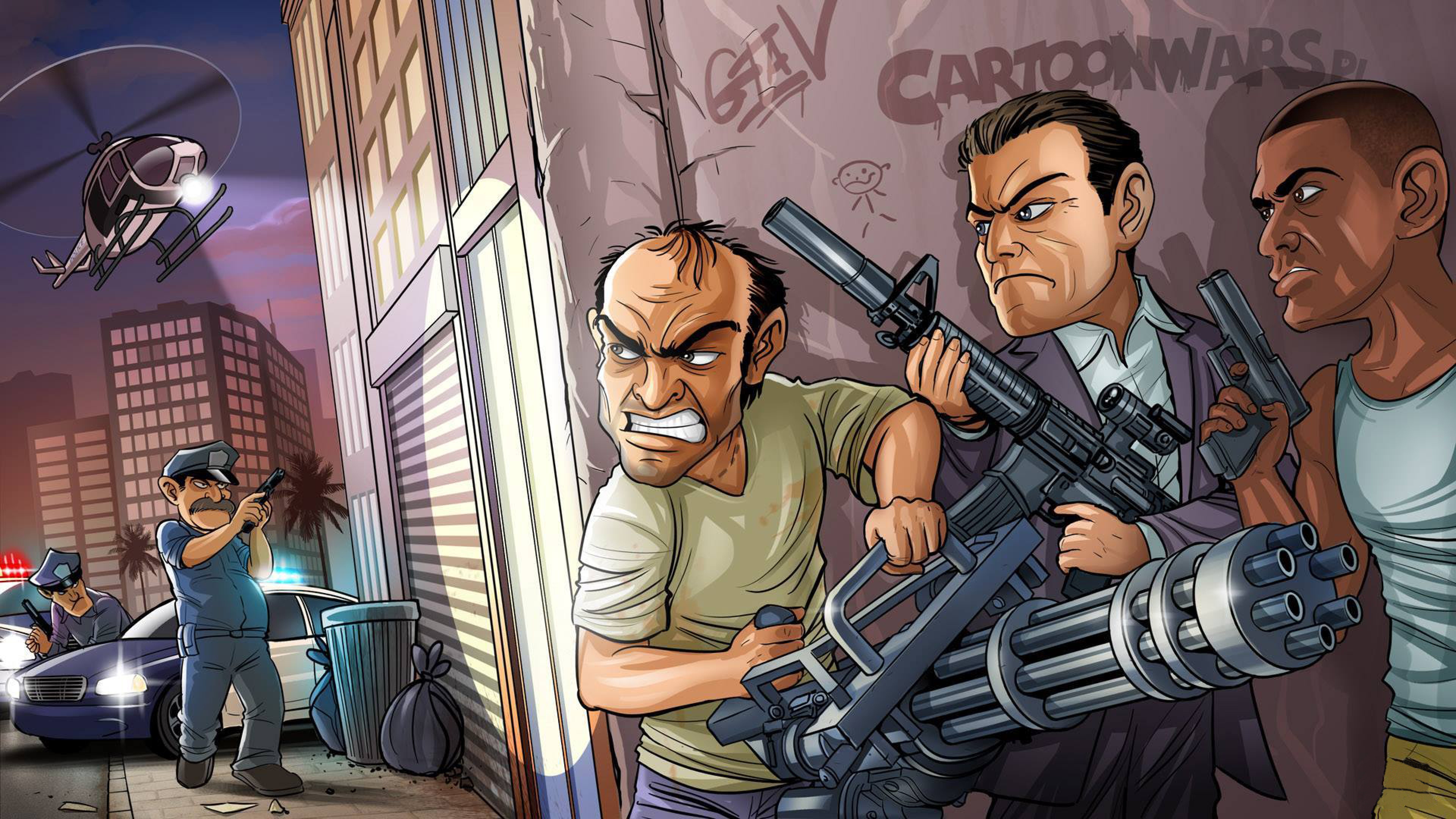 gta v wallpaper,action adventure game,cartoon,illustration,pc game,adventure game