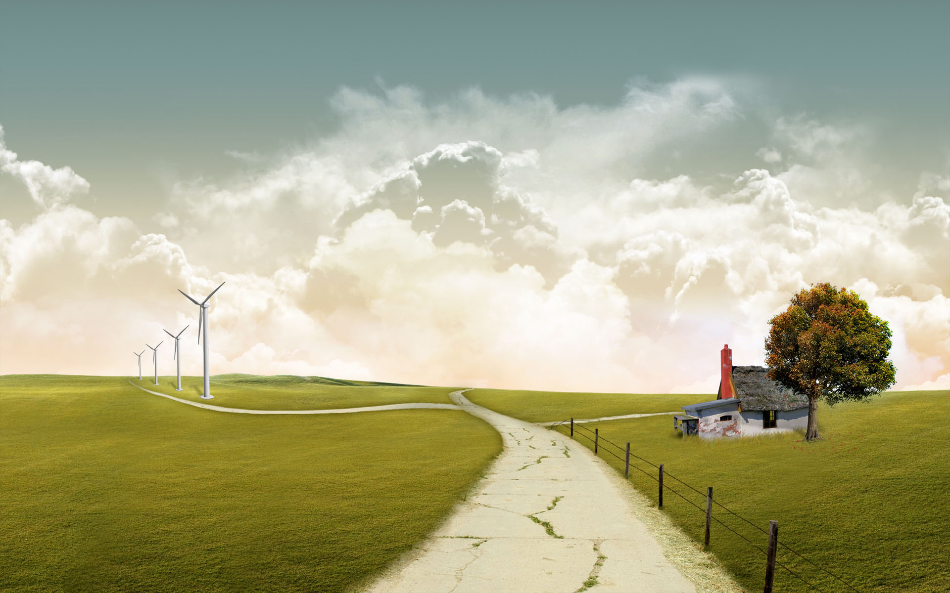 slideshow wallpaper,windmill,sky,natural landscape,grassland,wind turbine