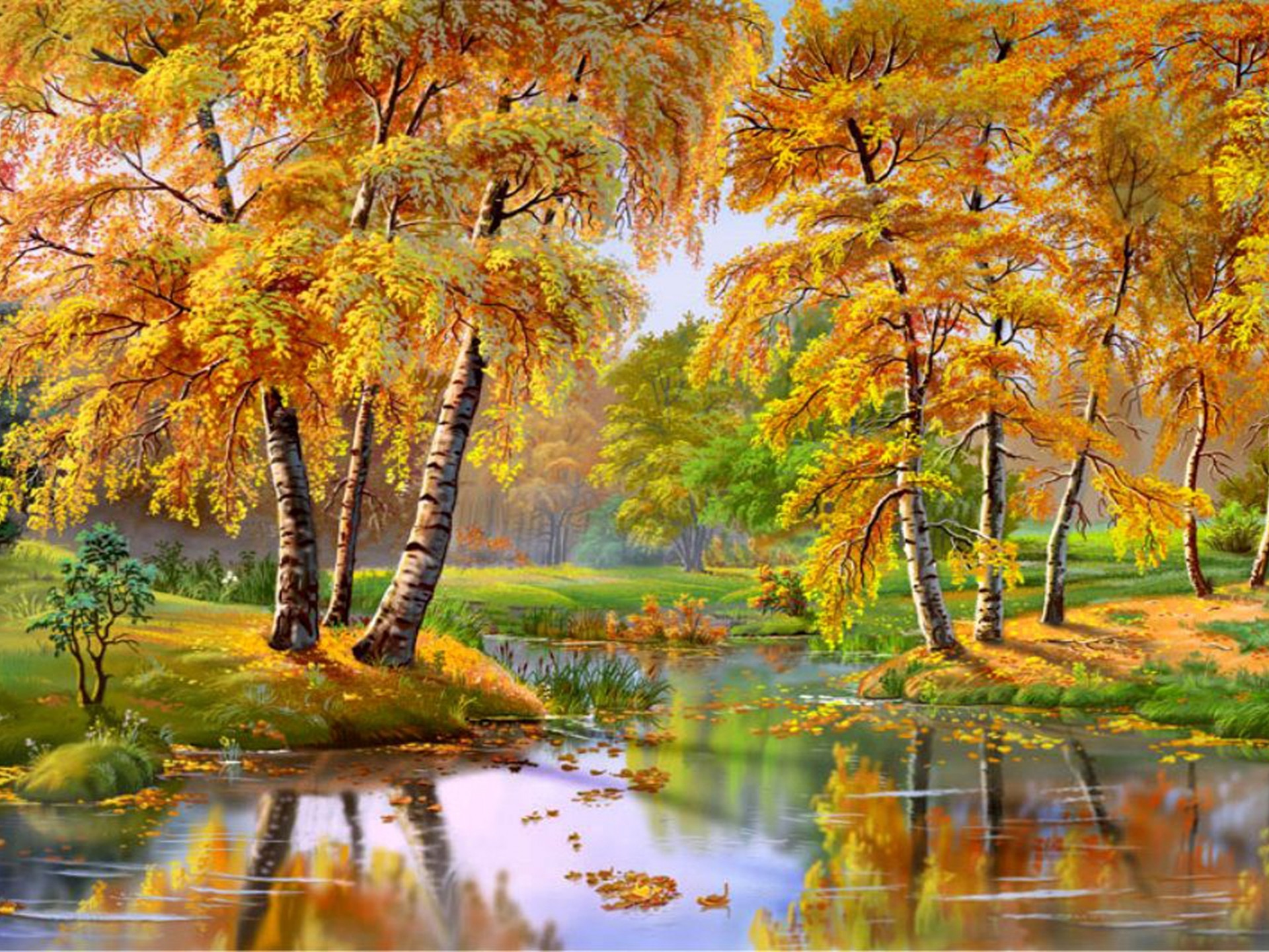 wonderful wallpapers,natural landscape,nature,tree,reflection,painting