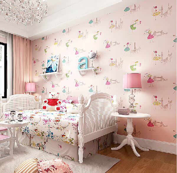 여자 침실 벽지,가구,방,분홍,벽지,벽