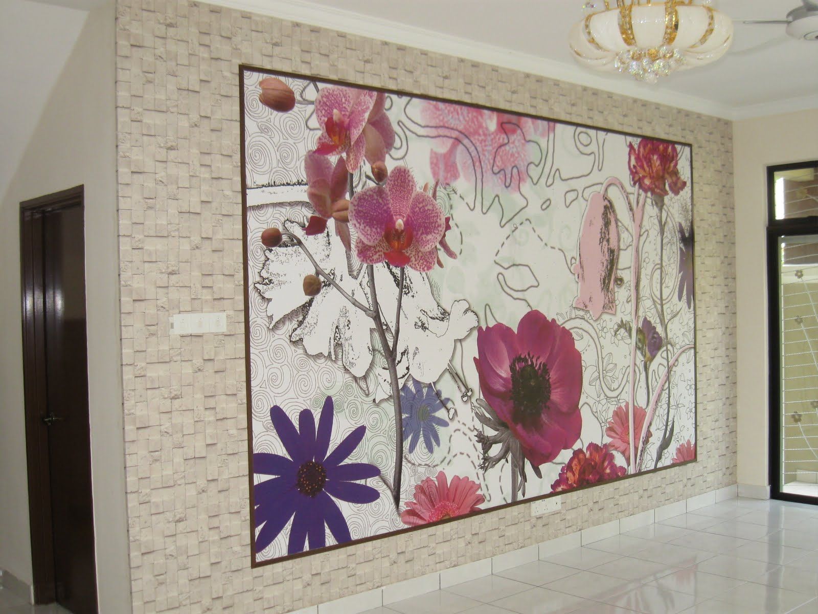 motif wallpaper dinding,wall,pink,room,plant,magenta