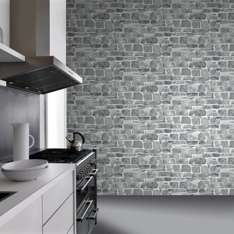 grey feature wallpaper,tile,countertop,white,wall,room