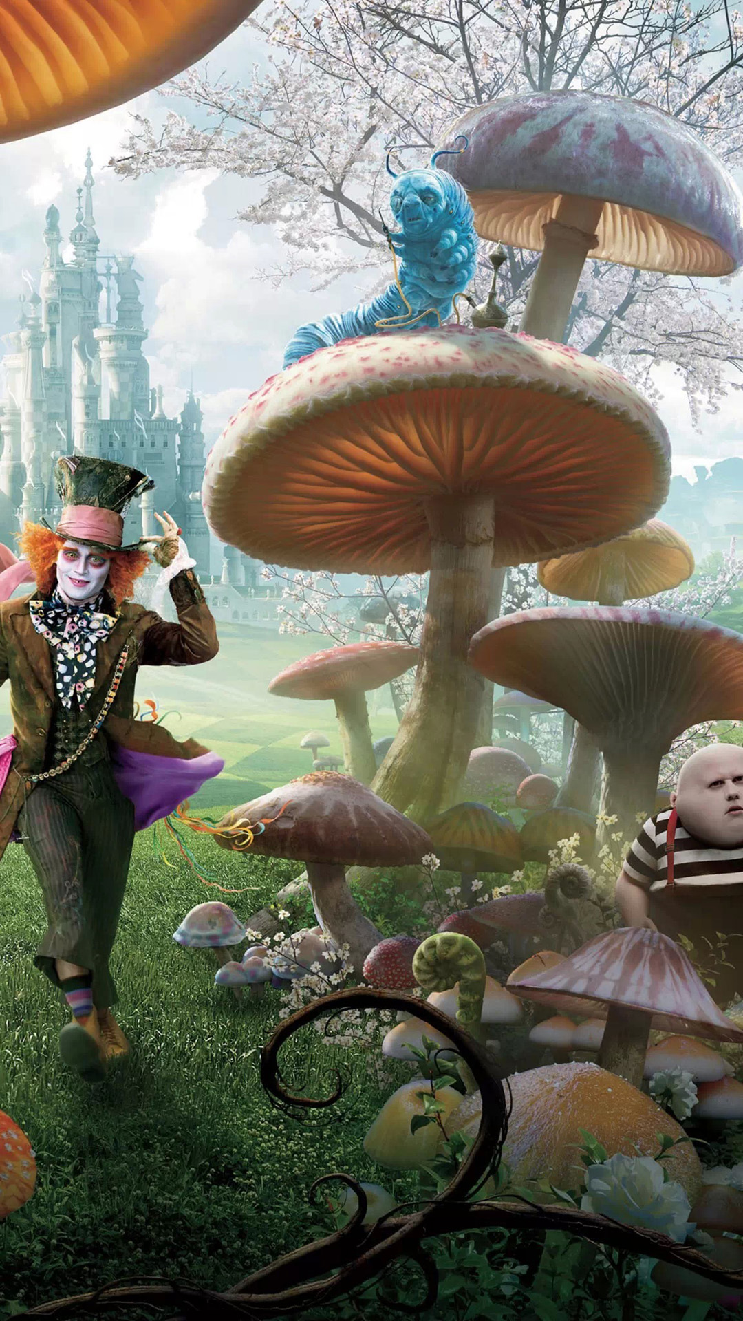 alice in wonderland wallpaper,mushroom,organism,umbrella,edible mushroom,animation
