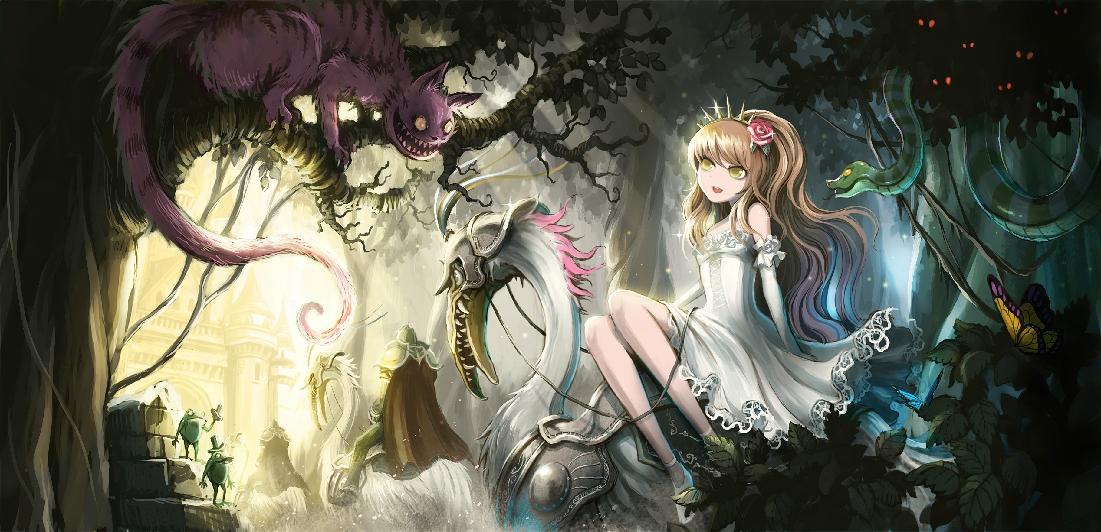 fond d'écran alice au pays des merveilles,oeuvre de cg,anime,personnage fictif,illustration,mythologie