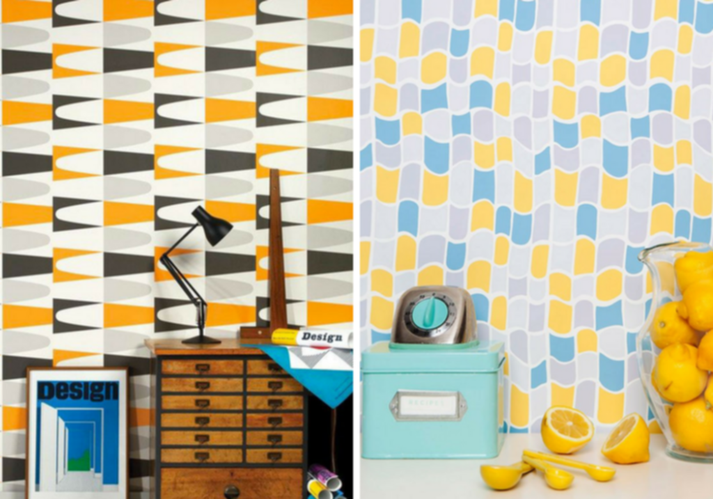 mid century wallpaper,yellow,wallpaper,pattern,room,interior design