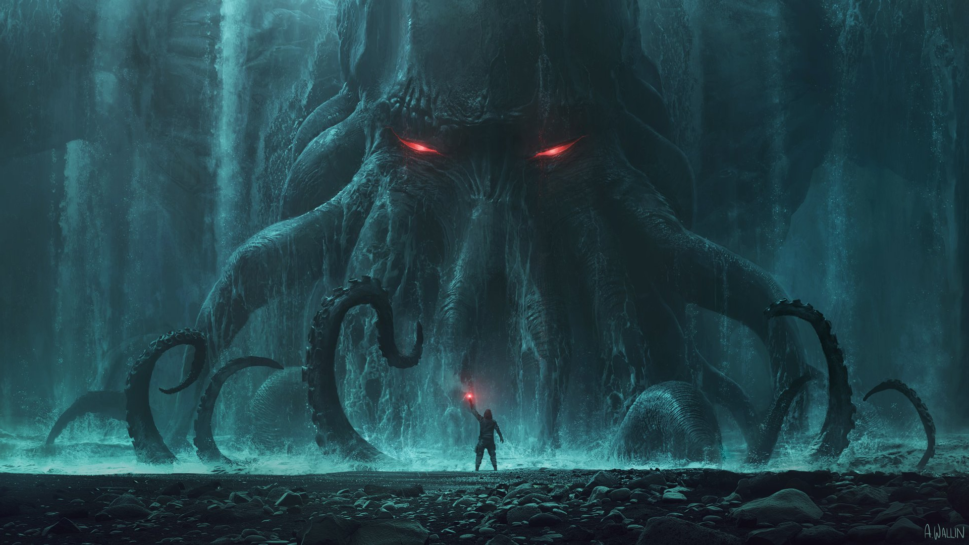 cthulhu wallpaper,darkness,action adventure game,fiction,organism,fictional character