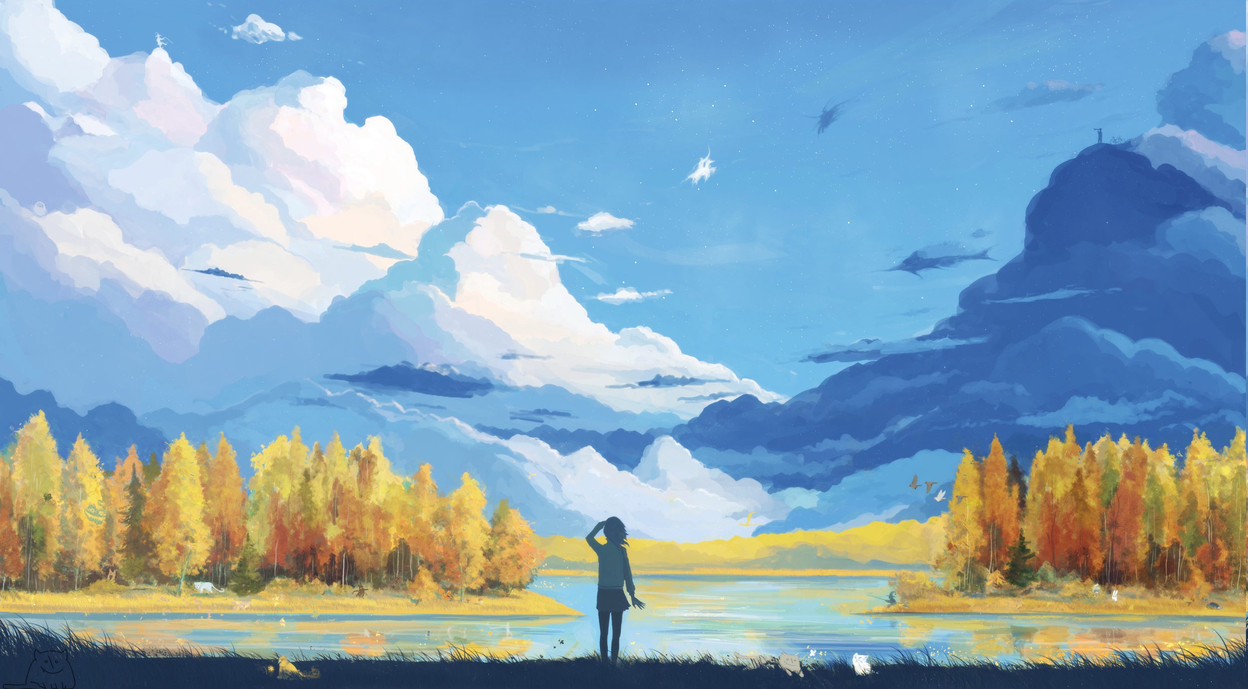 artwork wallpaper,natural landscape,painting,nature,sky,watercolor paint