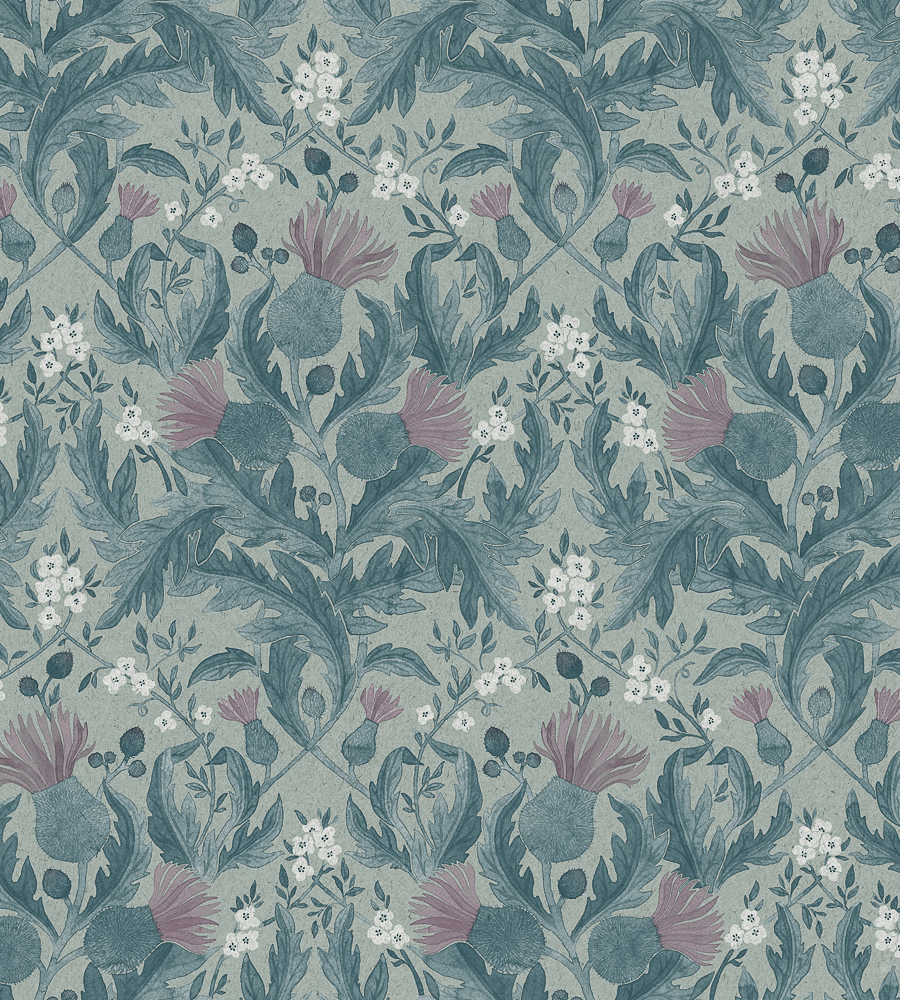 thistle wallpaper,green,aqua,pattern,textile,teal