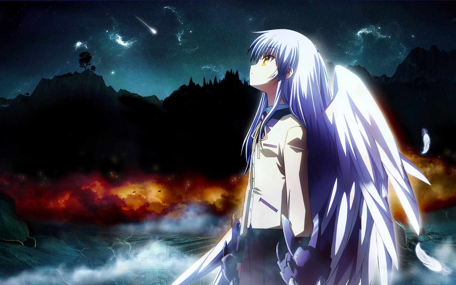 Angel Beats Wallpaper Cg Artwork Anime Sky Black Hair Long Hair Wallpaperuse