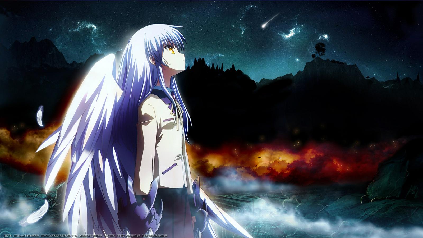 angel beats wallpaper,cg artwork,anime,sky,long hair,black hair