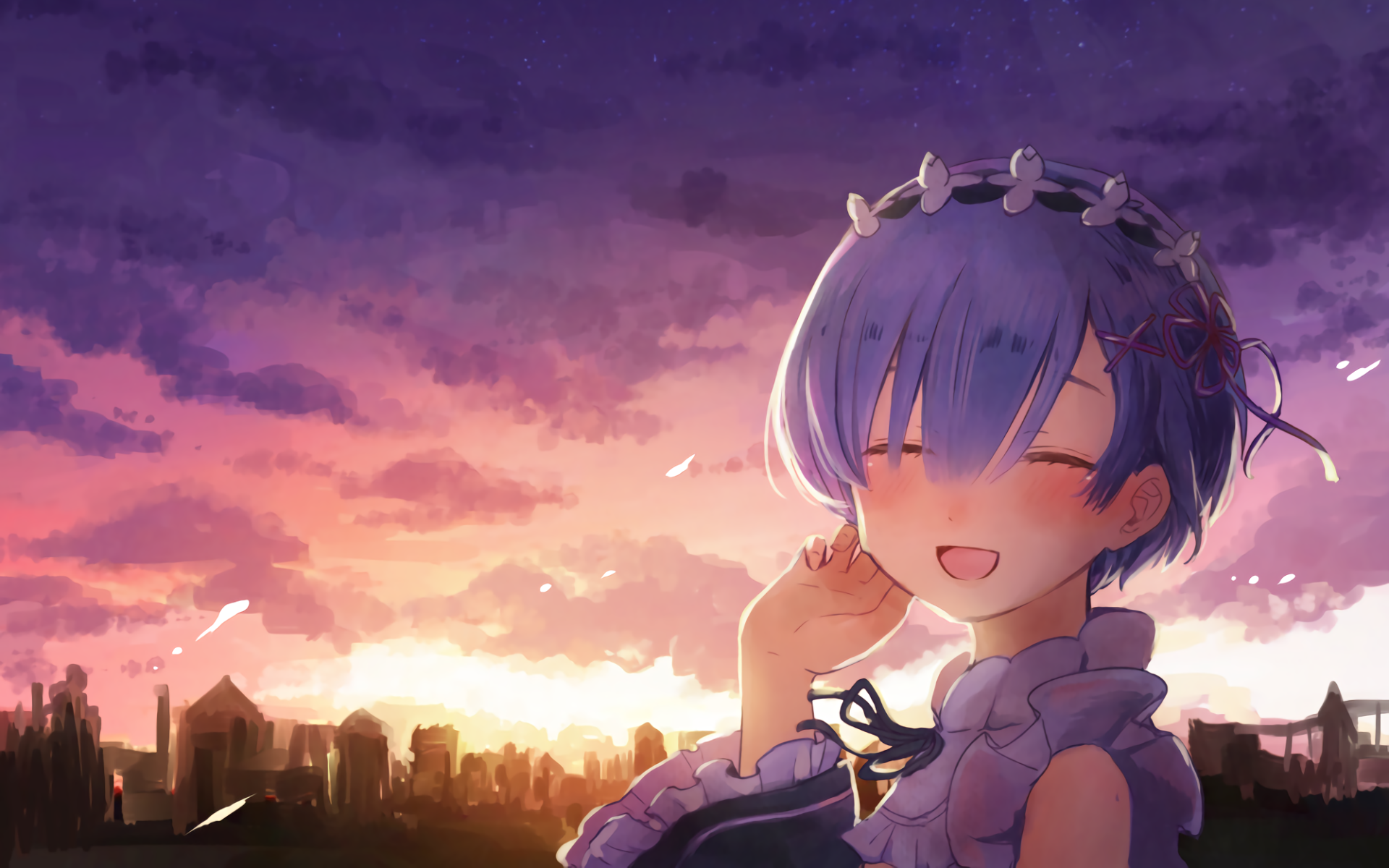 rem wallpaper,cg kunstwerk,anime,himmel,karikatur,schwarzes haar