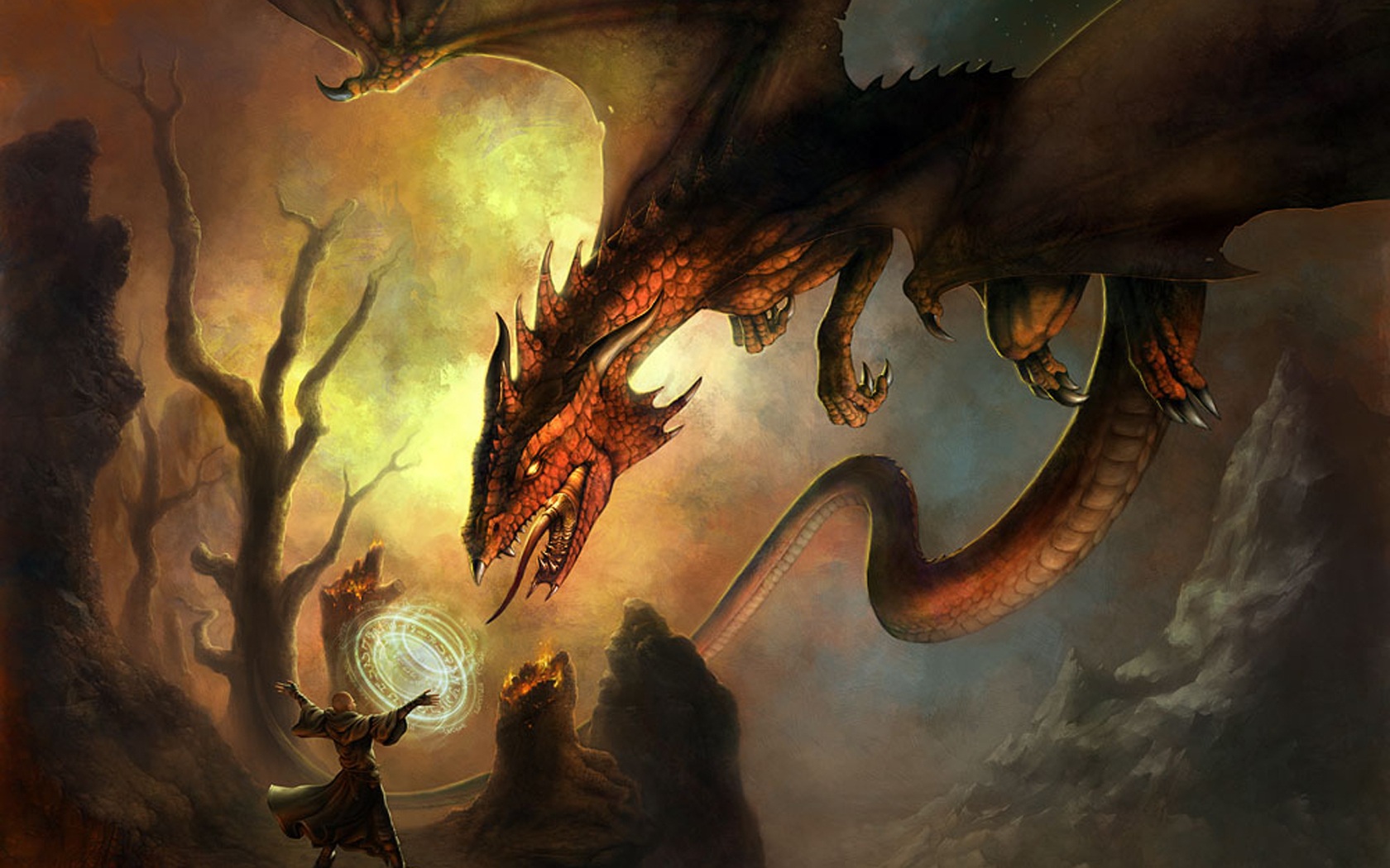 wizard wallpaper,dragon,cg artwork,mythology,illustration,fictional character