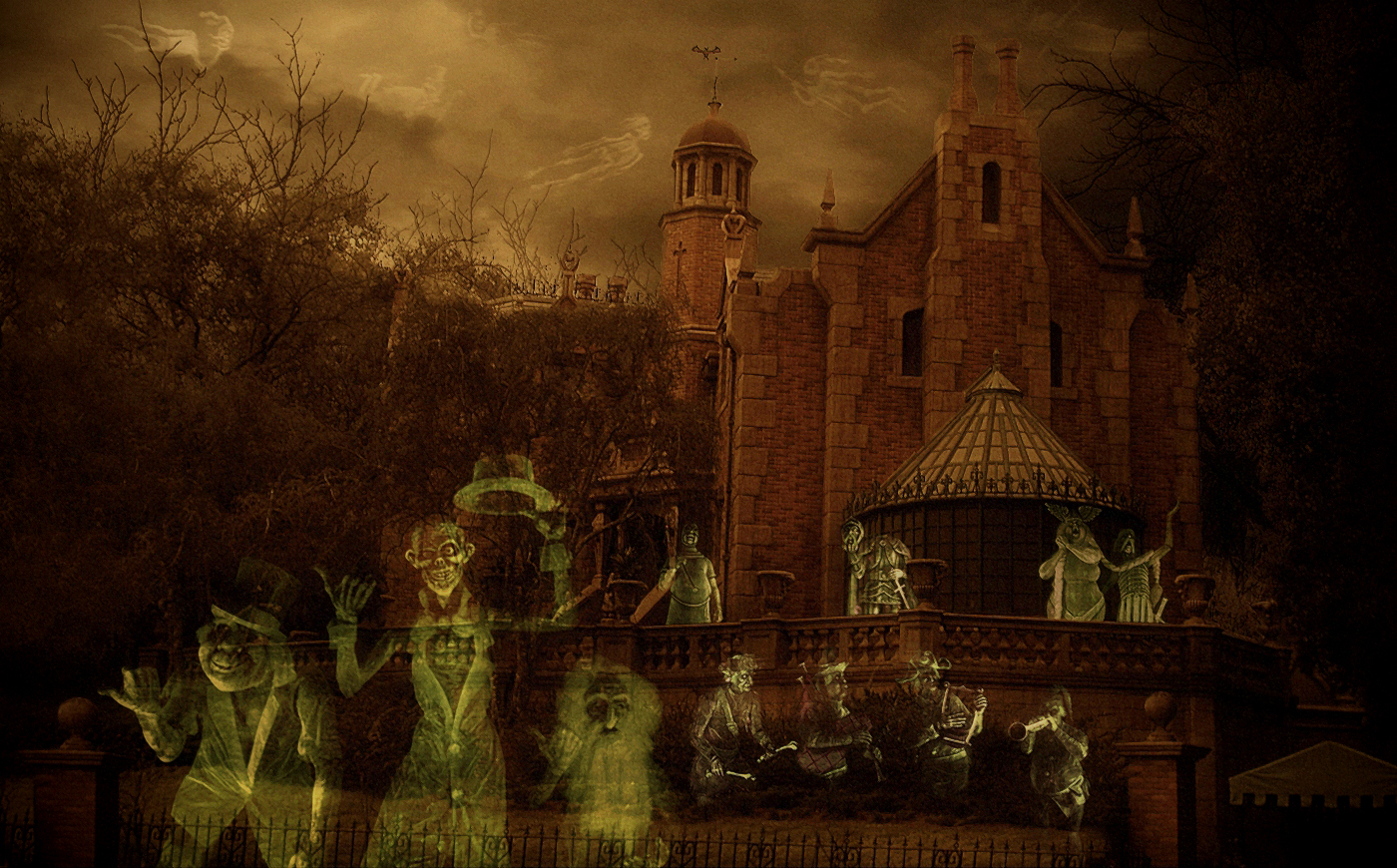 haunted mansion wallpaper,darkness,visual arts,art,architecture,photography