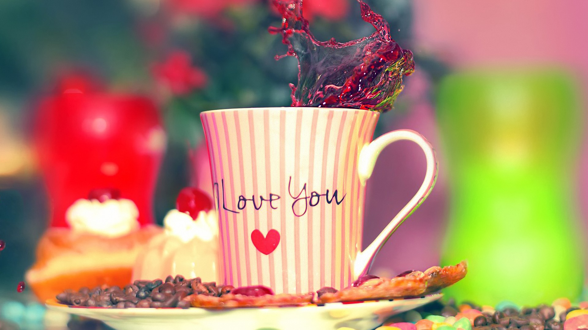 나는 부부와 함께 당신을 사랑합니다,컵,컵,커피 컵,찻잔,분홍