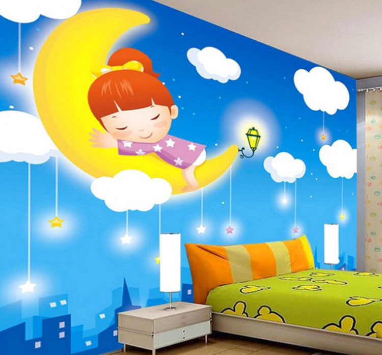 wallpaper dinding kamar anak,room,cartoon,wallpaper,wall,sky