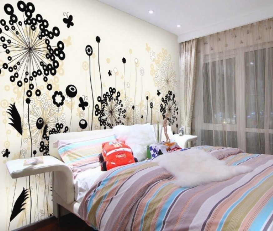 壁紙dinding kamar tidur romantis,寝室,ベッド,ルーム,家具,インテリア・デザイン