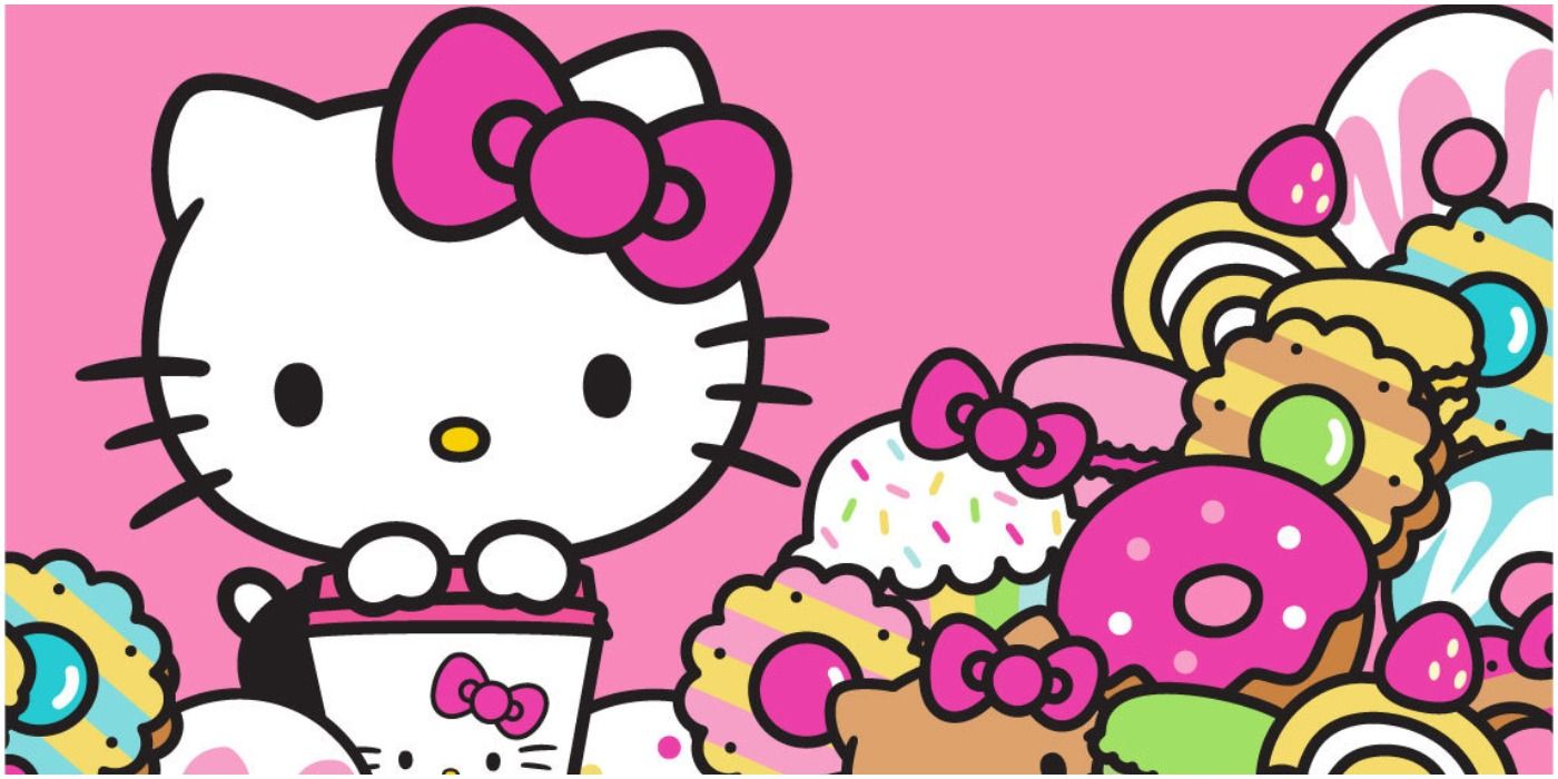 papier peint gambar hello kitty,rose,dessin animé,clipart,ligne,conception