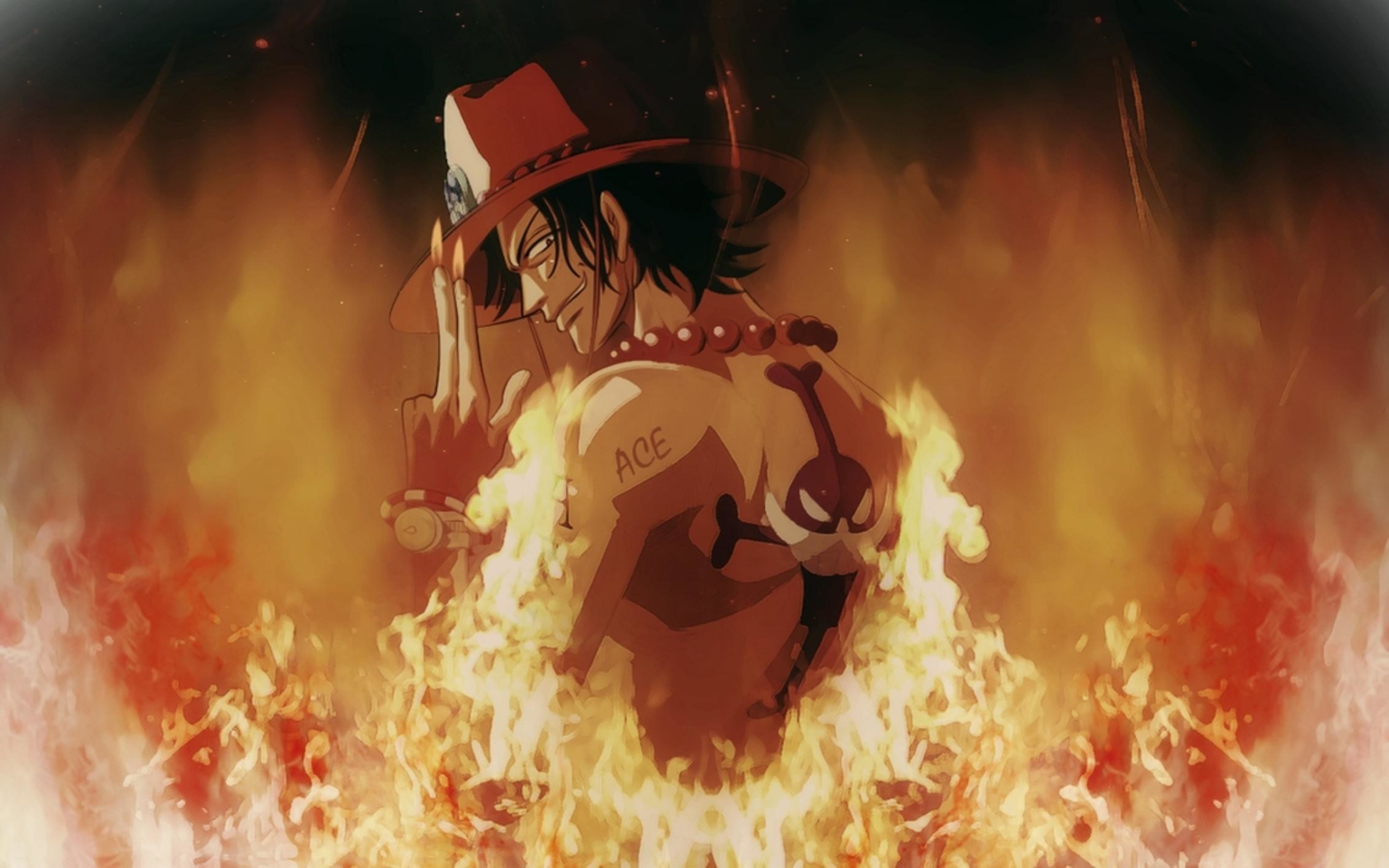 one piece ace wallpaper,anime,cg artwork,flame,illustration,black hair