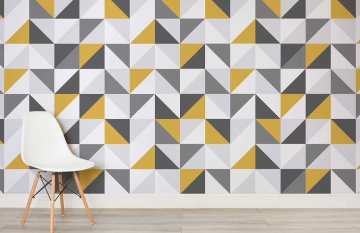 grey and mustard wallpaper,wallpaper,wall,triangle,pattern,interior design