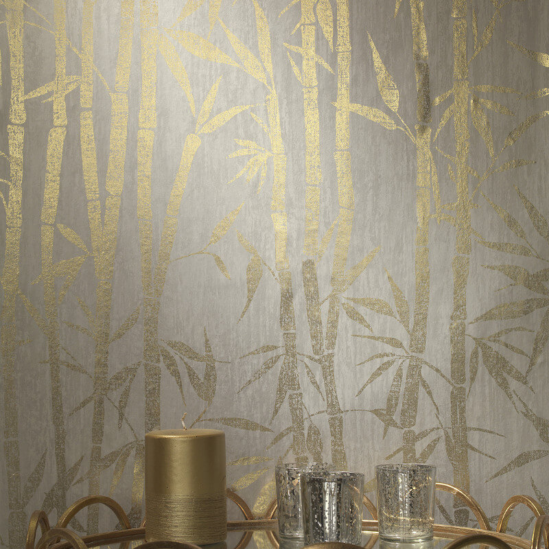 Holden Decor Nandina Grey/gold Foil Metallic Wallpaper Grey And Gold