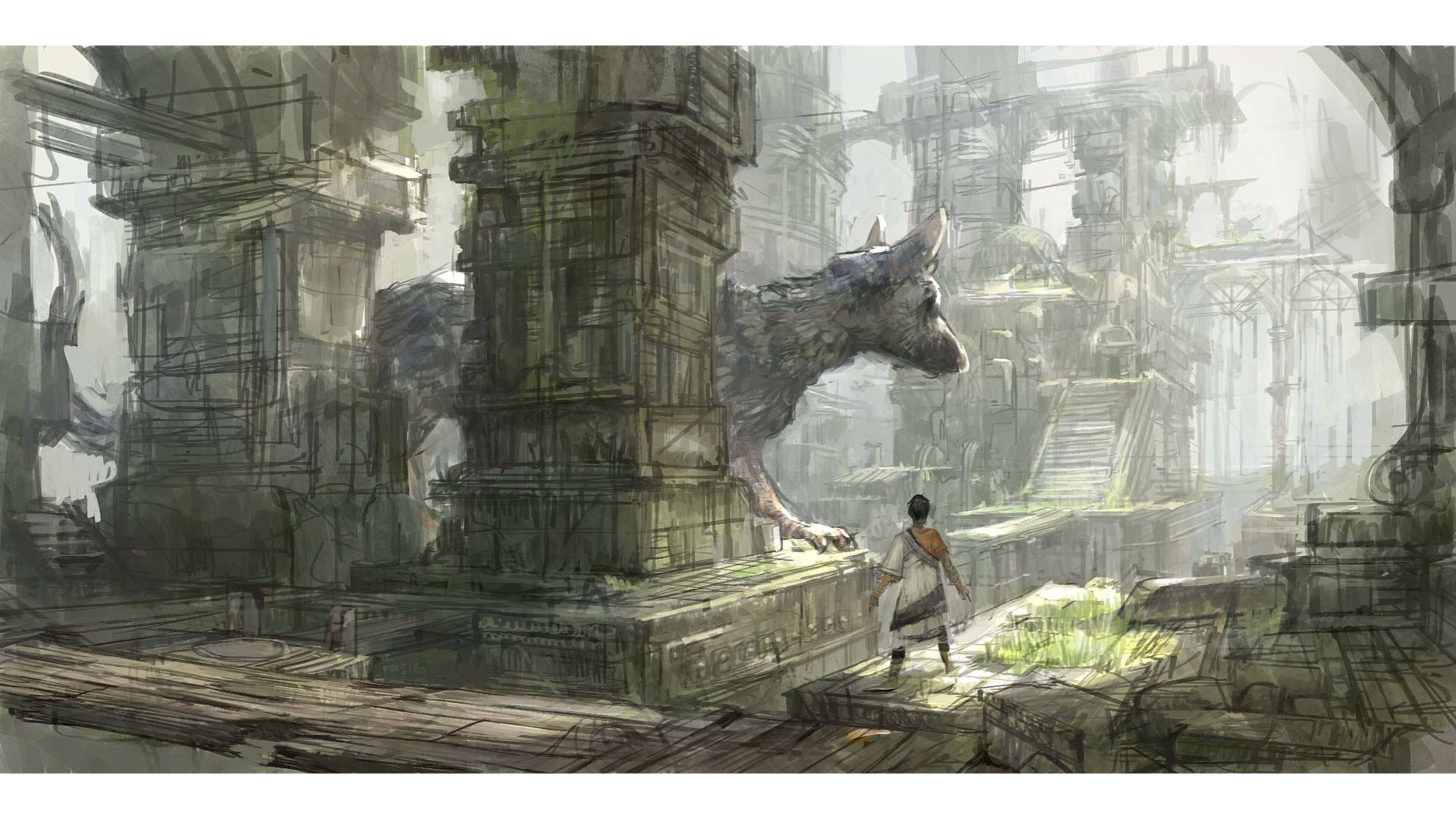 the last guardian wallpaper,action adventure game,pc game,adventure game,ruins,screenshot