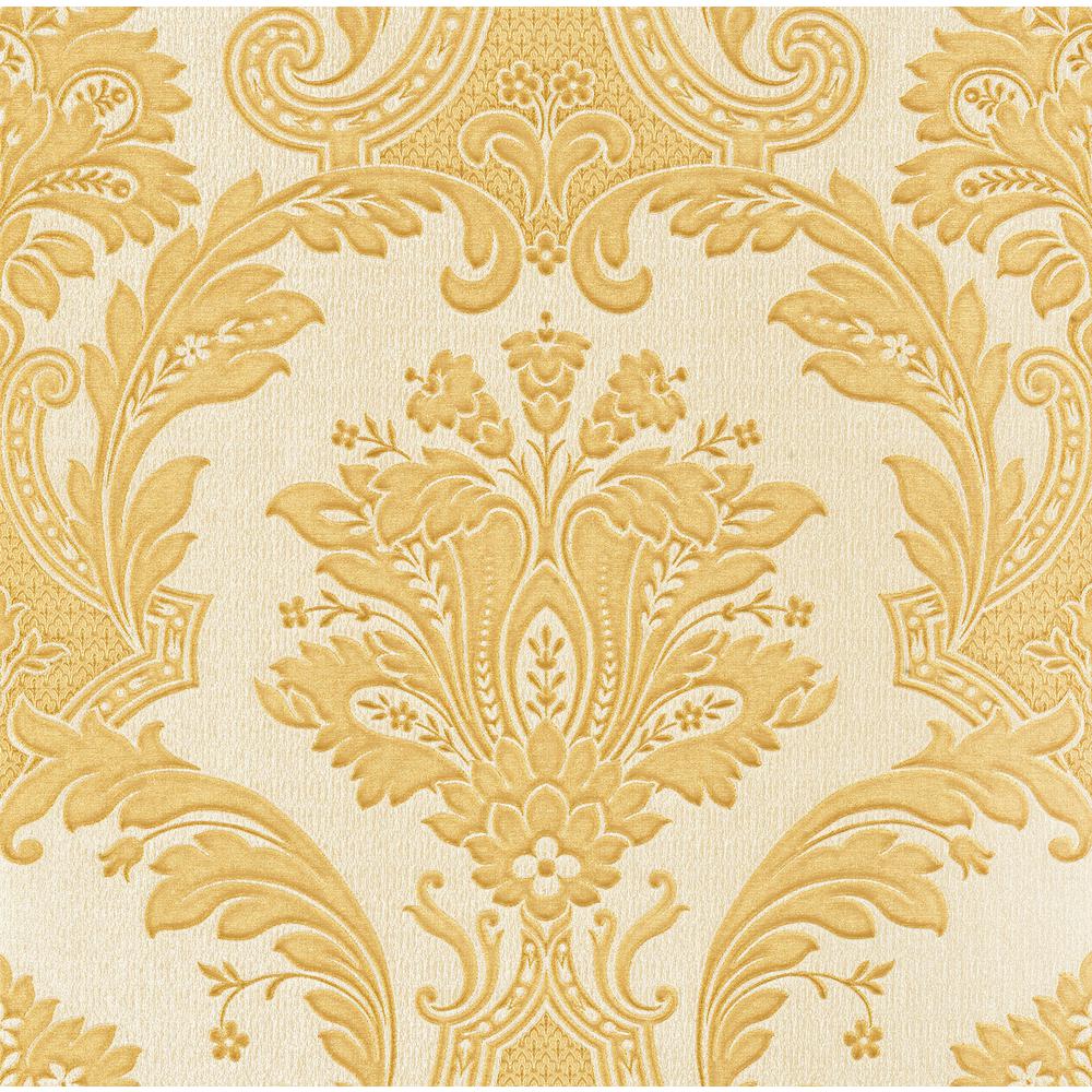 ゴールドのダマスク織の壁紙,パターン,壁紙,黄,視覚芸術,花柄