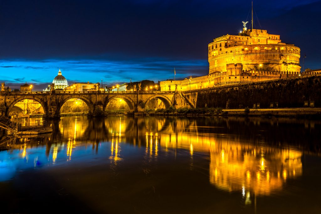로마 벽지로,반사,하늘,밤,강,건축물