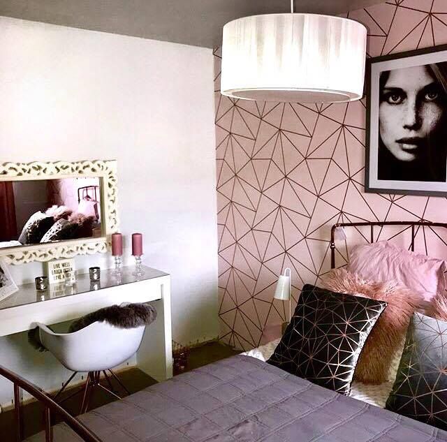 rose gold bedroom wallpaper,room,interior design,tile,wall,purple