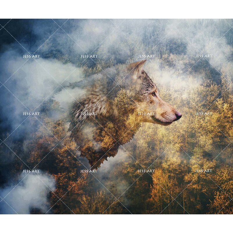 wall art wallpaper,sky,atmospheric phenomenon,wildlife,canidae,painting