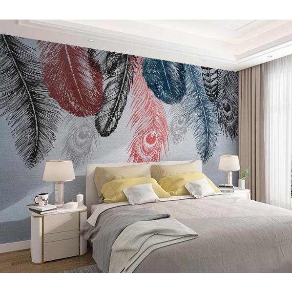 papier peint d'art mural,chambre,lit,mur,meubles,plume