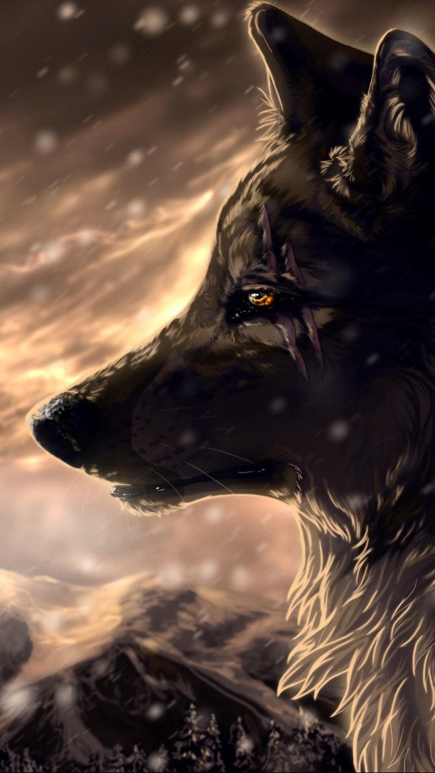 anime wolf tapete,hund,himmel,schnauze,illustration,wolf