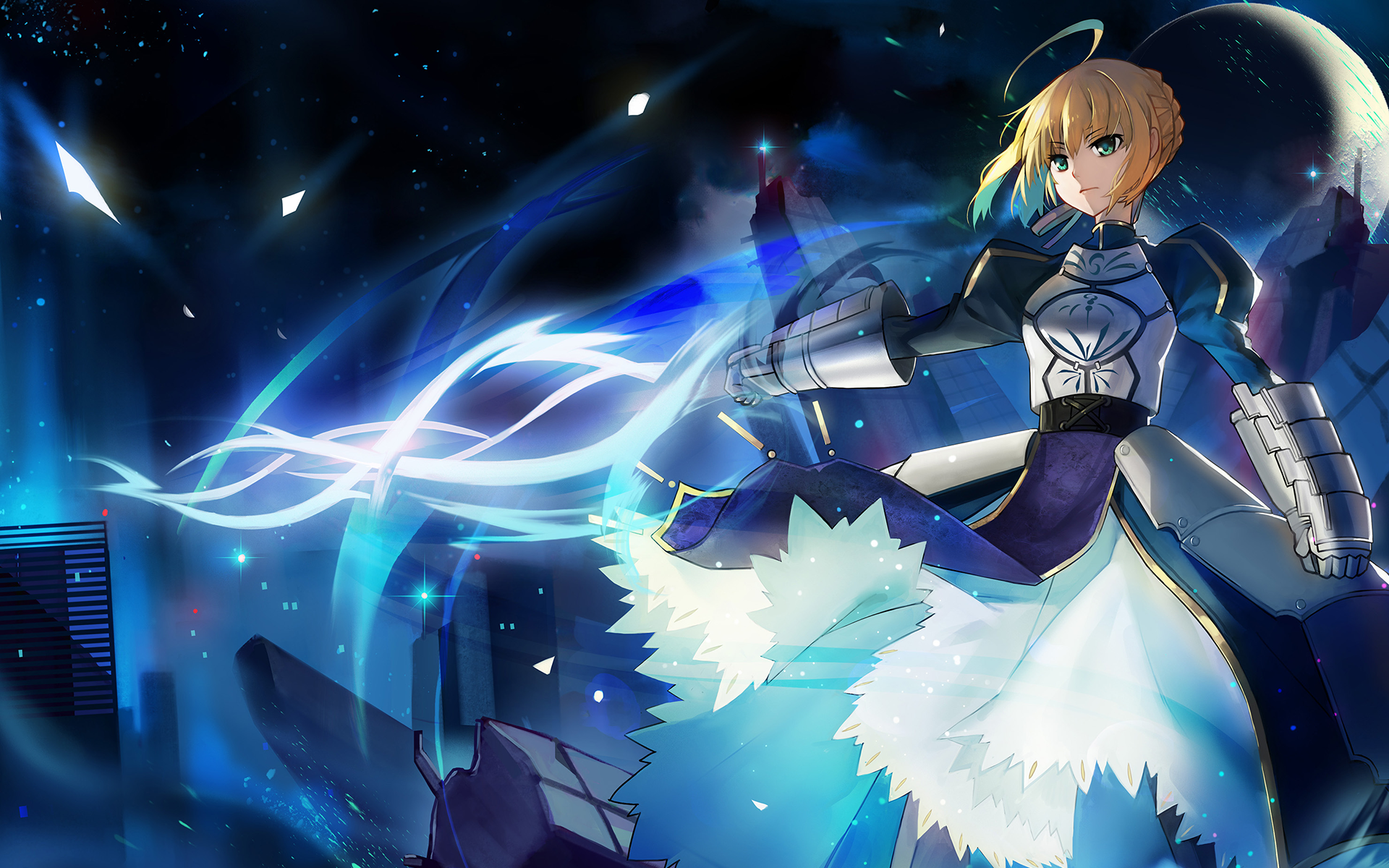 saber wallpaper,cg artwork,anime,sky,cartoon,long hair