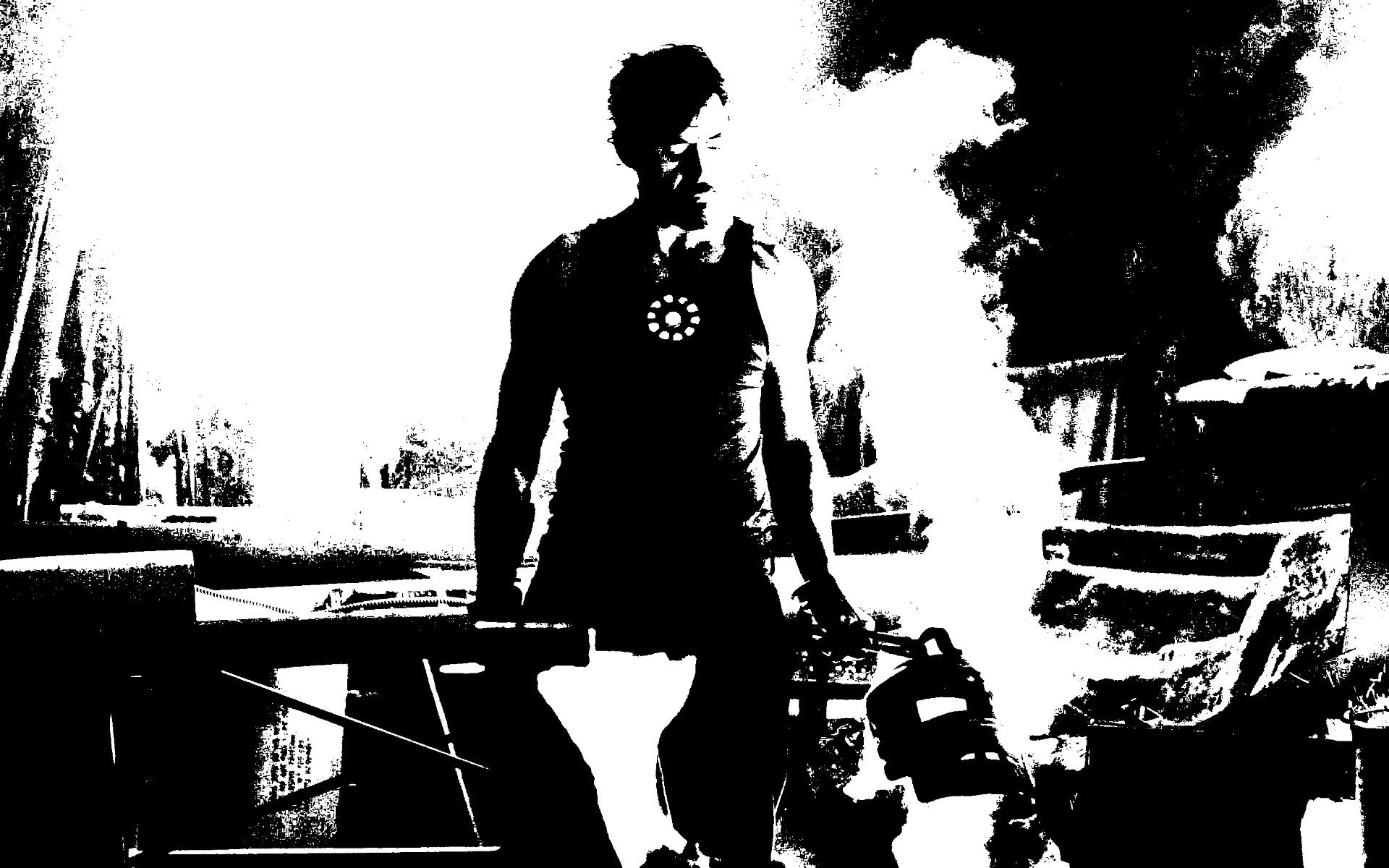 tony stark wallpaper,black and white,standing,photography,tree,silhouette