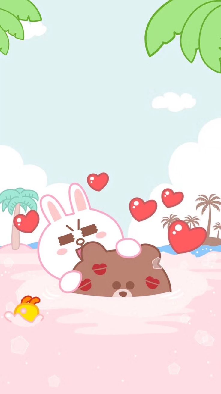 line friends wallpaper,cartoon,pink,illustration,clip art,plant