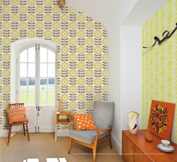 papel tapiz moderno de mediados de siglo,habitación,amarillo,pared,diseño de interiores,fondo de pantalla